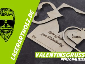 Valentinstagkarte mit Herz Anhänger - Personalsierbar - Vorlage für Lightburn - Laser Cutter
