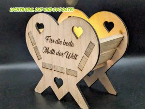 Teelichthalter, Kerzenständer, Blumenständer - Laservorlage / Klötzchen - Für Muttertag, Valentinstag, Geburtstag und vielen anderen Anläßen...