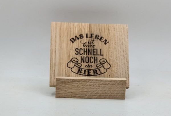 4 Bierdeckel incl. Ständer - Rustikal aus massiv Eiche (Klötzchen) mit 4 verschiedenen Motiven - Personalisiert – Bild 2