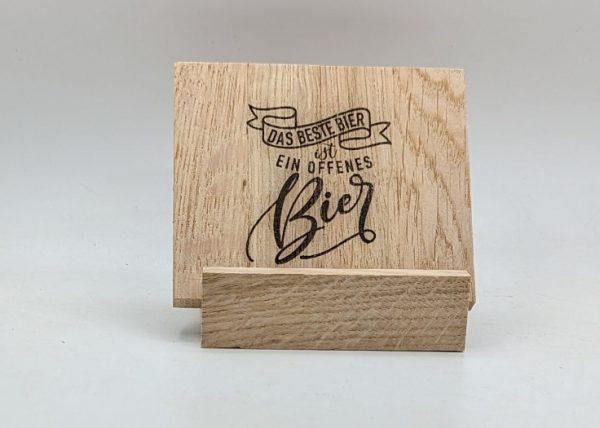 4 Bierdeckel incl. Ständer - Rustikal aus massiv Eiche (Klötzchen) mit 4 verschiedenen Motiven - Personalisiert – Bild 4