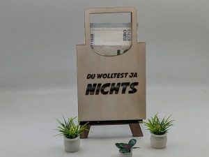 Gutscheinbox / Geldbox  in Form einer Tasche -  Vorlage für Lightburn - Laser Cutter - auch mit SVG und DXF Datei