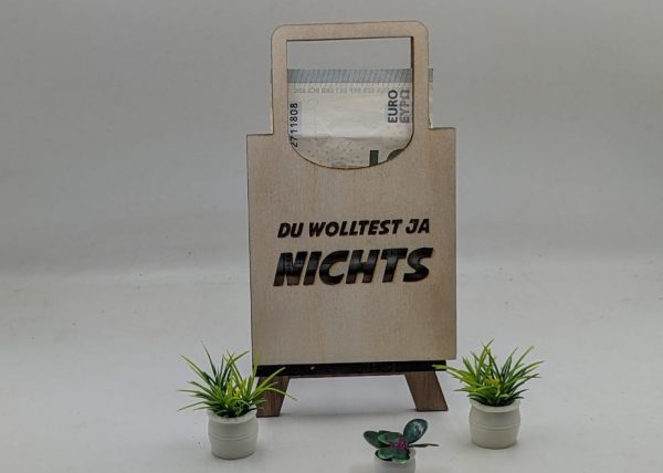 Gutscheinbox / Geldbox  in Form einer Tasche -  Vorlage für Lightburn - Laser Cutter - auch mit SVG und DXF Datei