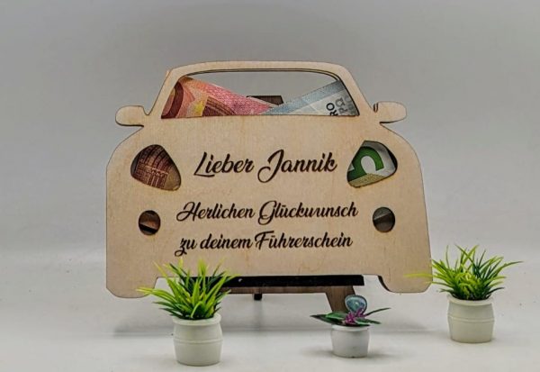 Gutscheinbox / Geldbox  in Form eines PKW`s -  Vorlage für Lightburn - Laser Cutter - auch mit SVG und DXF Datei