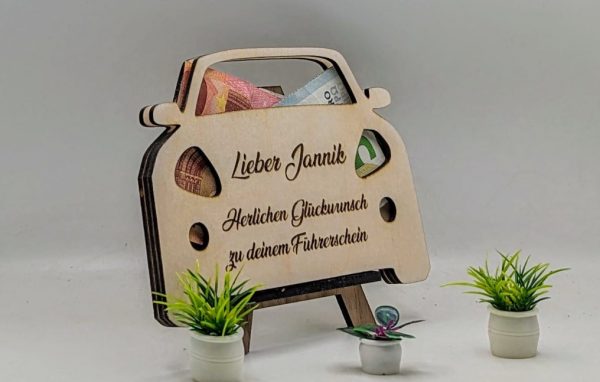 Gutscheinbox / Geldbox  in Form eines PKW`s -  Vorlage für Lightburn - Laser Cutter - auch mit SVG und DXF Datei – Bild 3