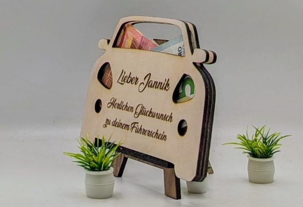 Gutscheinbox / Geldbox  in Form eines PKW`s -  Vorlage für Lightburn - Laser Cutter - auch mit SVG und DXF Datei – Bild 2