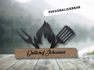 Grillen - BBQ - Grillchef - Grillzubehör - Personalisierbar - Wunschtext wird personalisiert - Jede Aufsteller ist ein Unikat