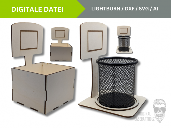 Basketball - Stiftehalter - Organizer - Schule Schulkind Schreibtisch – Vorlagen für Lightburn – Laser Cutter – SVG, DXF und AI Datei – Bild 3