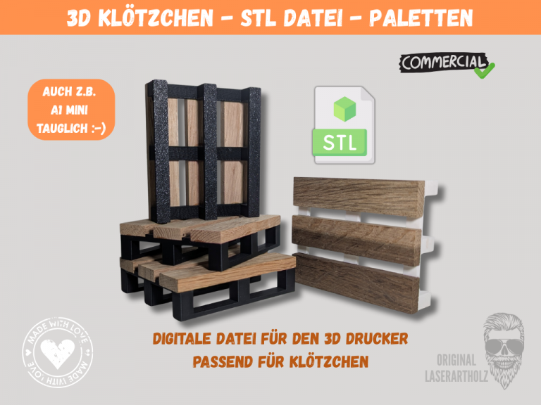 🧩 STL-Datei: Europalette-Untersetzer für 3D-Druck mit Gabelstapler-Halterung