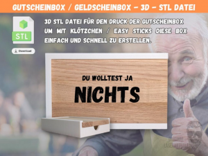 Deine personalisierte Gutscheinbox / Geldbox / Geburtstag / 3D-Druckvorlage für Klötzchen-DIY | STL-Datei für Easy Sticks oder Klötzchen