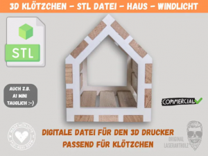 Windlicht, Teelicht, Haus, Deko | 3D-Druckvorlage für Klötzchen-DIY | STL-Datei für Easy Sticks oder Klötzchen