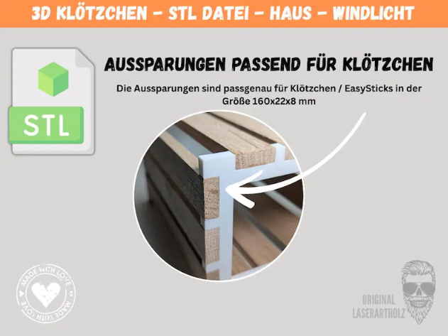 Windlicht, Teelicht, Haus, Deko | 3D-Druckvorlage für Klötzchen-DIY | STL-Datei für Easy Sticks oder Klötzchen – Bild 2