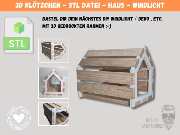 Windlicht, Teelicht, Haus, Deko | 3D-Druckvorlage für Klötzchen-DIY | STL-Datei für Easy Sticks oder Klötzchen – Bild 3