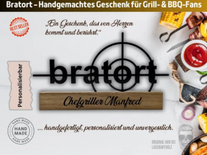 Personalisierter Aufsteller „Bratort“ – Geschenk mit Wunschtext | Deko Küche, Grill, BBQ, Humor