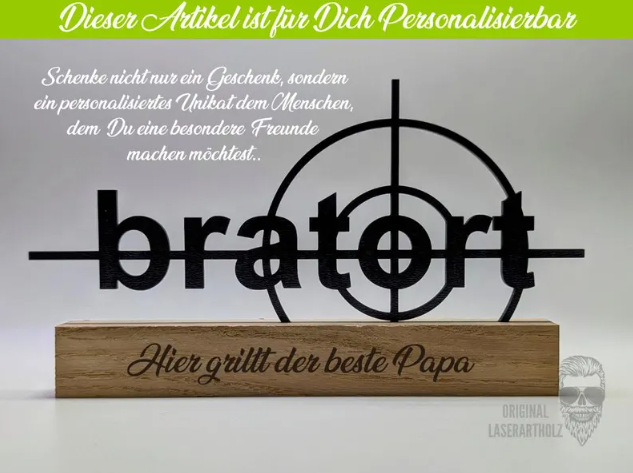 Personalisierter Aufsteller „Bratort“ – Geschenk mit Wunschtext | Deko Küche, Grill, BBQ, Humor – Bild 2