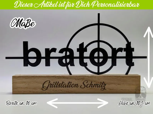 Personalisierter Aufsteller „Bratort“ – Geschenk mit Wunschtext | Deko Küche, Grill, BBQ, Humor – Bild 4
