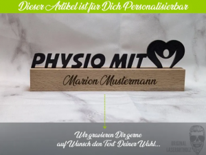Aufsteller mit Gravur – Personalisiertes Namensschild aus Eiche – Für Physiopraxis, Empfang oder Anmeldung – Geschenk zur Praxiseröffnung