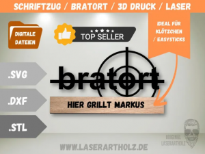 DIY Schriftzug Bratort SVG DXF STL – Plotterdatei, Laserdatei & 3D Druck Vorlage für Klötzchen Deko