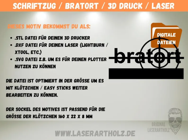 DIY Schriftzug Bratort SVG DXF STL – Plotterdatei, Laserdatei & 3D Druck Vorlage für Klötzchen Deko – Bild 3