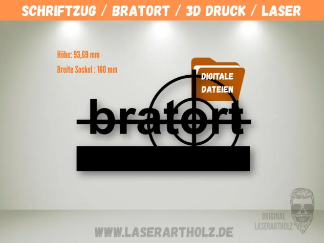 DIY Schriftzug Bratort SVG DXF STL – Plotterdatei, Laserdatei & 3D Druck Vorlage für Klötzchen Deko – Bild 2