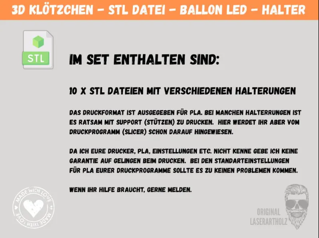 LED Halterung STL Set für Klötzchen – 3D Druck Datei für Ballonlichter – DIY Geschenkbeleuchtung für Easy Sticks – Bild 3