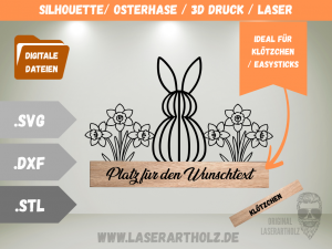 Osterhasen Silhouette Datei SVG DXF STL – DIY Osterdeko für Klötzchen / Easy Sticks
