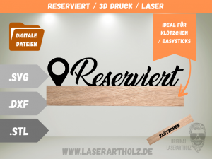 Reserviert Schriftzug SVG / STL / DXF Vorlage | Plotterdatei Dart | Laserdatei Holzdeko Klötzchen | Datei - Hochzeit / Restaurant / Feier