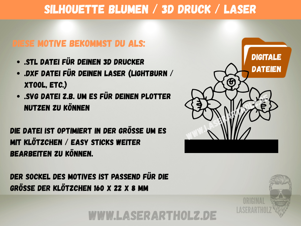 Blumen Aufsteller Datei SVG DXF STL – DIY Klötzchen Deko für Laser, Plotter & 3D Druck – Bild 2