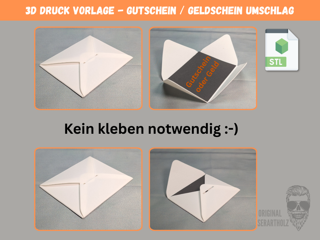 3D STL-Dateien Gutschein / Geldschein Umschlag zum selberdrucken mit 10 verschiendenen Motiven - Schriftzügen - Scheckkartenformat - A1 Mini – Bild 2