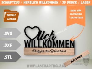 DIY Schriftzug Herzlich Willkommen SVG DXF STL – Plotterdatei, Laserdatei & 3D Druck Vorlage für Klötzchen Deko