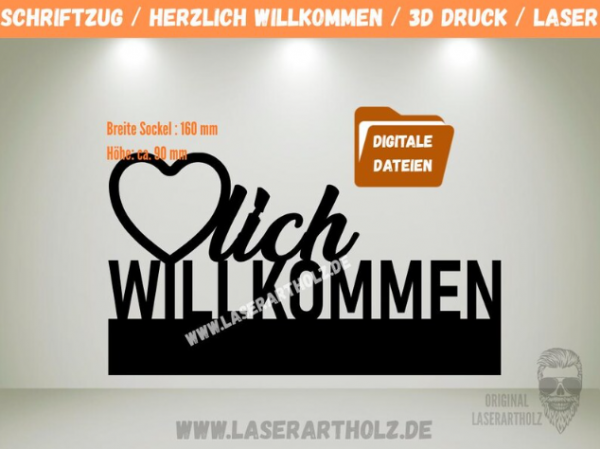 DIY Schriftzug Herzlich Willkommen SVG DXF STL – Plotterdatei