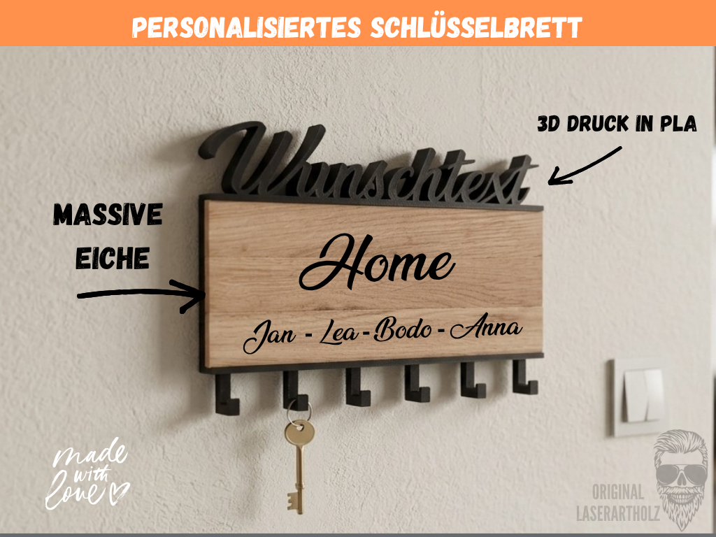 Personalisiertes Schlüsselbrett aus Holz mit Gravur – Deko Wand Schlüsselhalter individuell – Geschenk – Modern & Nachhaltig – Bild 4