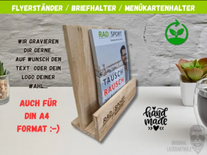 Personalisierter Flyerständer - aus Holz – Serviettenständer – Visitenkartenhalter - Briefehalter - Getränke und Menühalter – AUCH MIT LOGO
