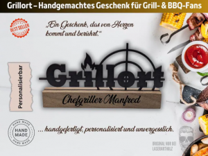 Aufsteller - Grillort - Personalisierbar - Grillen - Grillzubehör | BBQ | Deko | Grillchef – Geschenk für Männer – Unikat - Krimi