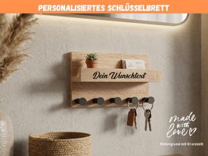 Personalisiertes Schlüsselbrett aus massiver Eiche – Deko Wand Schlüsselhalter individuell – Geschenk – Modern & Nachhaltig
