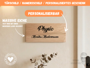 Personalisiertes Türschild Holz, Namensschild Aufsteller Schreibtisch, Eichenschild mit Logo graviert, Geschenk Arbeitsplatz Büro