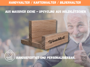Handyhalter, Kartenhalter, Visitenkartenhalter aus massiver Eiche handgefertigt. Personalisierbar - Unikat