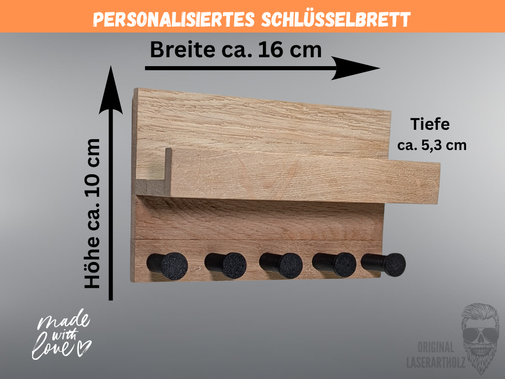 Personalisiertes Schlüsselbrett aus massiver Eiche – Deko Wand Schlüsselhalter individuell – Geschenk – Modern & Nachhaltig – Bild 2