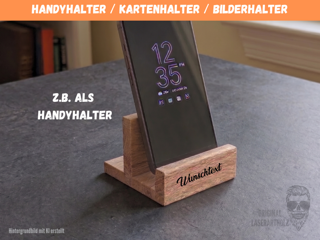 Handyhalter, Kartenhalter, Visitenkartenhalter aus massiver Eiche handgefertigt. Personalisierbar - Unikat – Bild 2