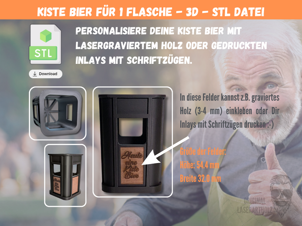 3D Druck STL Bierkiste für 1 Flasche Bier | Personalisierbares Geschenk für Männer | Geburtstag | Männerhandtasche - Gewerblich nutzbar – Bild 2