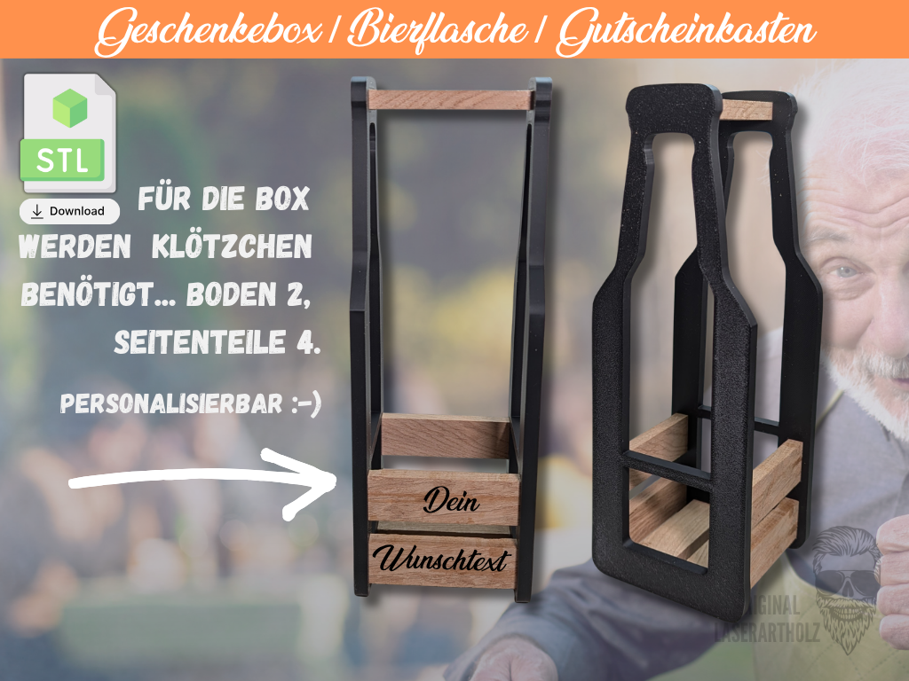 Träger Biermotiv 3D / Männer & Bier / Geschenkebox / Bierkasten / 3D-Druckvorlage für Klötzchen-DIY | STL-Datei zum selber drucken :-) – Bild 2