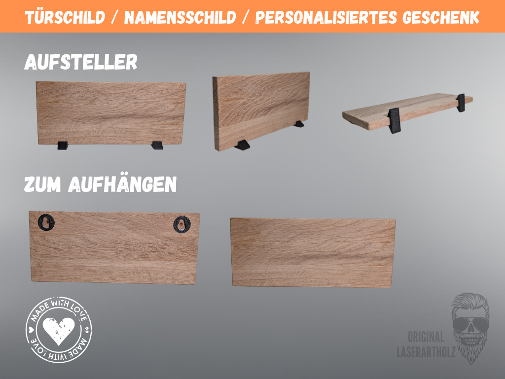 Personalisiertes Türschild Holz, Namensschild Aufsteller Schreibtisch, Eichenschild mit Logo graviert, Geschenk Arbeitsplatz Büro – Bild 3