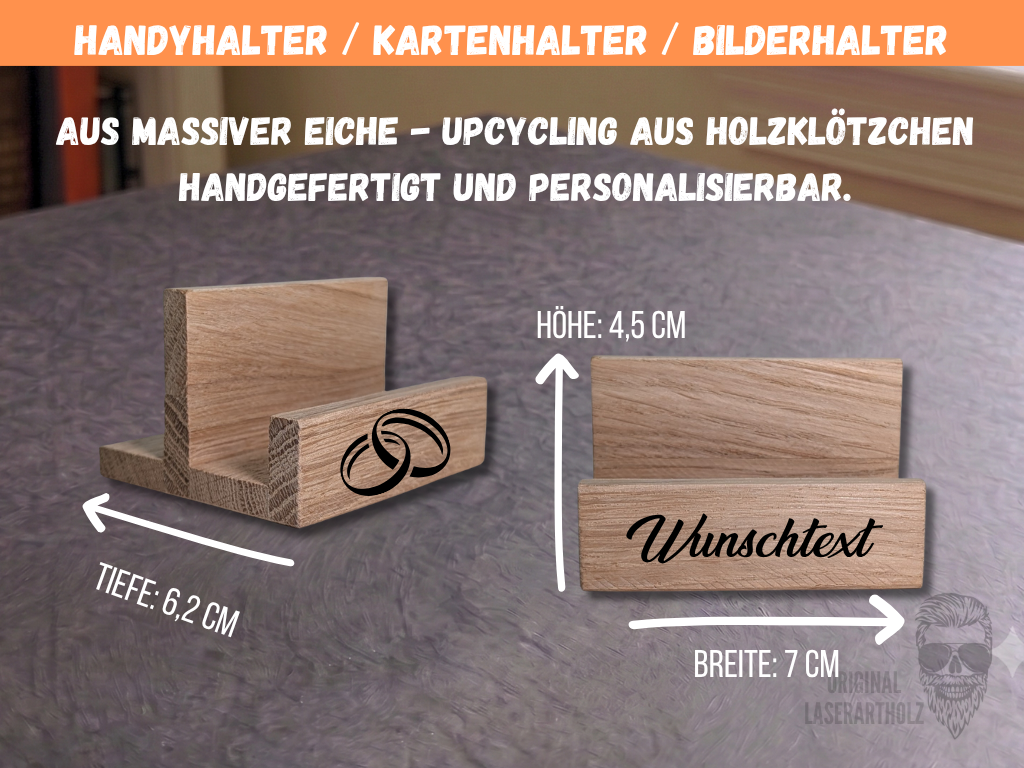 Handyhalter, Kartenhalter, Visitenkartenhalter aus massiver Eiche handgefertigt. Personalisierbar - Unikat – Bild 3