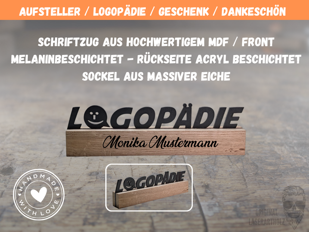 Aufsteller für Logopädie , Logopädinnen und Logopäden - Namensschild - Personalisierbar mit Wunschtext - Jeder Aufsteller ist ein Unikat – Bild 3