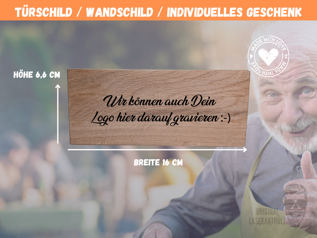 Personalisiertes Türschild Holz, Namensschild Aufsteller Schreibtisch, Eichenschild mit Logo graviert, Geschenk Arbeitsplatz Büro – Bild 4