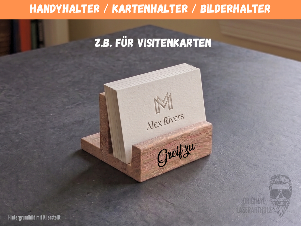Handyhalter, Kartenhalter, Visitenkartenhalter aus massiver Eiche handgefertigt. Personalisierbar - Unikat – Bild 4