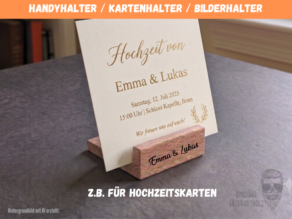Handyhalter, Kartenhalter, Visitenkartenhalter aus massiver Eiche handgefertigt. Personalisierbar - Unikat – Bild 6