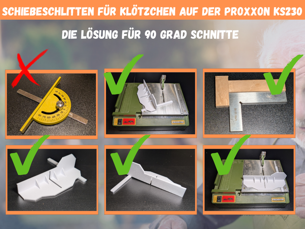 Präzisions-Schiebeschlitten für Proxxon KS 230 | Perfekt für Klötzchen und Easy-Sticks | Exakte 90 Grad Schnitte | 3D-Druck Zubehör – Bild 2