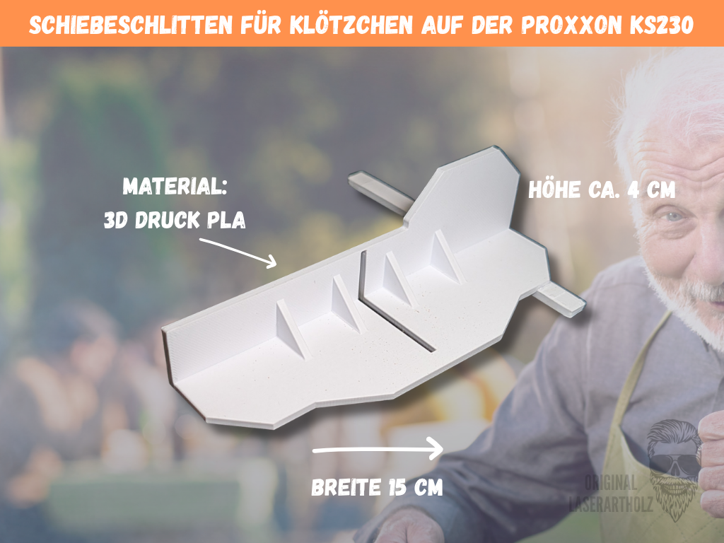 Präzisions-Schiebeschlitten für Proxxon KS 230 | Perfekt für Klötzchen und Easy-Sticks | Exakte 90 Grad Schnitte | 3D-Druck Zubehör – Bild 3