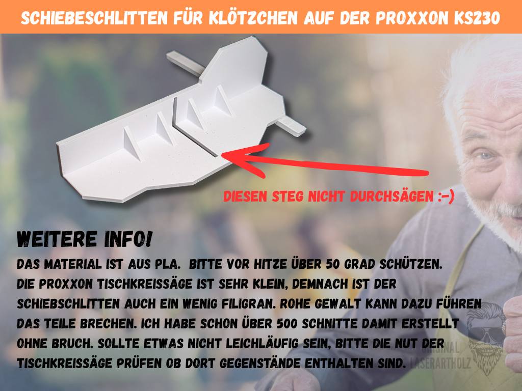 Präzisions-Schiebeschlitten für Proxxon KS 230 | Perfekt für Klötzchen und Easy-Sticks | Exakte 90 Grad Schnitte | 3D-Druck Zubehör – Bild 4