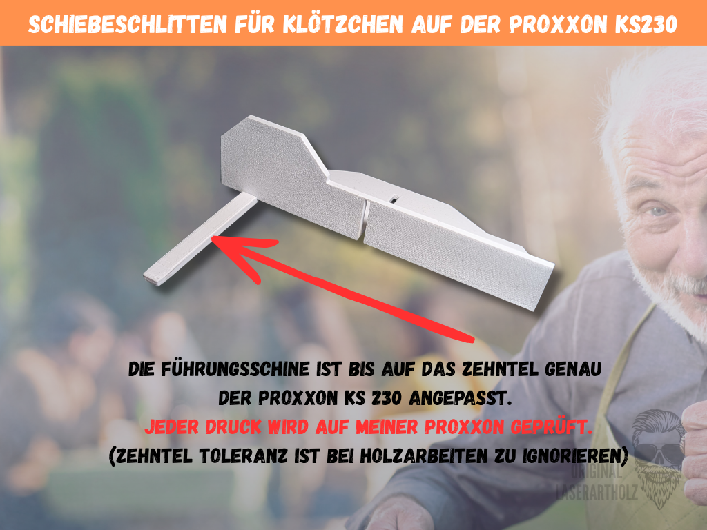 Präzisions-Schiebeschlitten für Proxxon KS 230 | Perfekt für Klötzchen und Easy-Sticks | Exakte 90 Grad Schnitte | 3D-Druck Zubehör – Bild 5